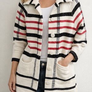 CAbi Cream Cardigan with Black Stripes